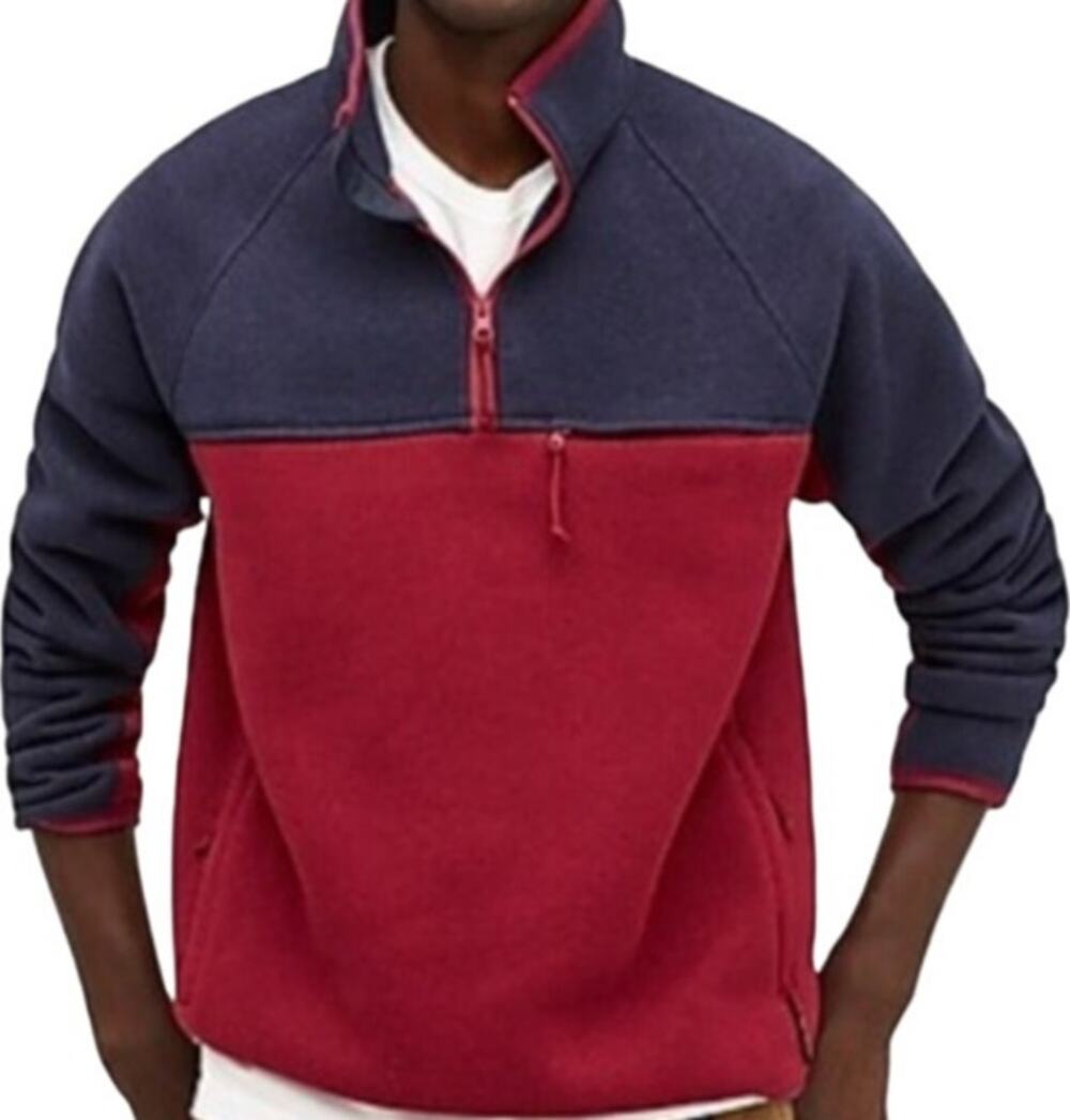 J.Crew Nordic Half-Zip Pullover Polartec Sweater Fleece Navy Blue Red Large